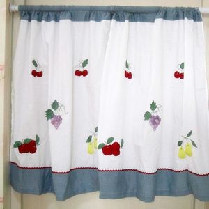 Curtain 2PCS 75x76CM Rustic Fruit Embroidered Short Kitchen Cafe Cotton Small Curtains Window Valances