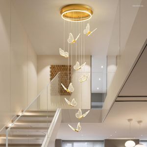 Lampadari Lampadario moderno per scale Acrilico a forma di farfalla Duplex Soggiorno Sala da pranzo Art LED Crystal
