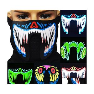 Maschere per feste Halloween Led Abbigliamento Big Terror Luce fredda Casco Festival Glowing Dance Steady Voice Activated Music Mask Drop Delive Dhgmc