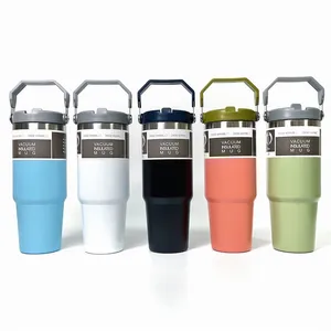 Flip Straw Tumbler with Logo 20 OZ 30 Oz Stainless Steel Thermos Bottle Double-wall Vacuum Insulation Outdoor Travel Water Bottles