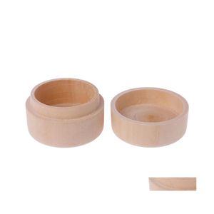 Jewelry Boxes Small Round Wooden Storage Ring Box Vintage Decorative Natural Craft Case Wedding Accessories Drop Delivery Packaging D Otdo2