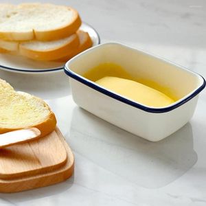 Plates Portable Butter Dish With Wood Lid Holder Storage Container Enamel Box El Kitchen Tool Covered Cheese