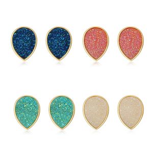 Stud American European Fashion Women Simple Gold Waterdrop Drusy Earring 15 mm ręcznie robiony Druzy Trendy Biżuteria Kamienna DHS0G