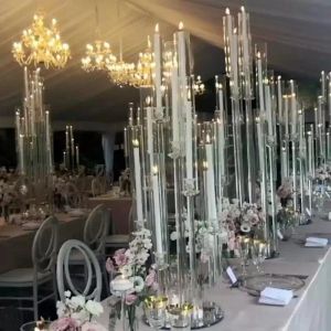 Novo estilo Crystal Clear Candelabra Crystal Candelabra Centerpieces Centerpieces acrílico Titular para a mesa de casamento 0117