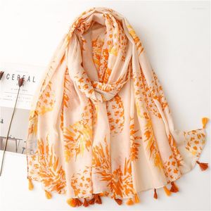 Scarves Summer Fresh Style Voile Scarf Pineapple Print Shawl Tassels Design Women Cotton Viscose Hijab Fashion Long Pashmina Wrap