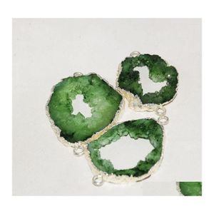 Hänghalsband Big Green Druzy Stone Connector för smycken som gör kvinnor 2022 Guldplätering Bezel Geode Slice Hole Irregar Agates D DHPF8