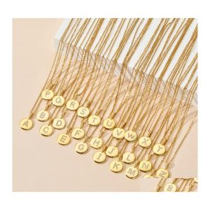 Colares pendentes Diy Letra do alfabeto Diy Colar de colar redondo disco dourado feminino AZ Jóias de zircão Cristal de primeiro nome Drop Drop Deliver