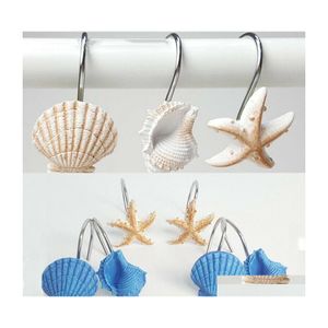 Ganci Rails 12Pcs Seashell Shower Curtain Bagno Beach Shell Decor Drop Delivery Home Garden Housekee Organizzazione Storage Dh1Mv