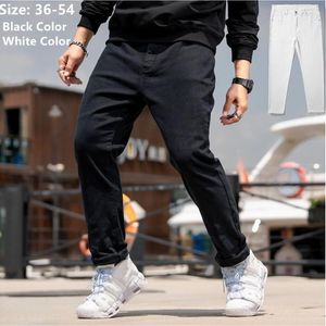 Men's Jeans White Brand Men Big Size 54 52 50 180KG Black Denim Loose Elastic Plus Straight High Quality Cotton Trousers Spring Pants