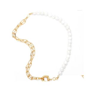 Colares pendentes flola feminino elegante p￩rolas de ￡gua doce meio ouro clipe de papel clipe de fivela de colar curto j￳ias femininas dhgv8