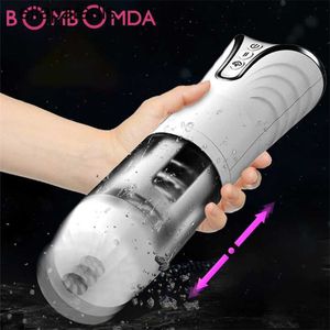 Adulto massageador telescópico masculino masturbador copo silicone macio real bichano sexo brinquedos vibração boquete máquina vagina bens para homem