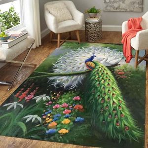 Mattor Exquisite Peacock Målning Mattan Vackert Animal Rug för vardagsrummet SOFA Bord Heminredning Anti Slip Chair Cushion Mat