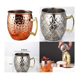 Mugs Arrival Moscow Me Mug Metal Color Stainless Steel Bar Beer Cup Hammer Point Copper Plated Cocktail Tumblers 530Ml 17 7Xle1 Drop Dh8Q7