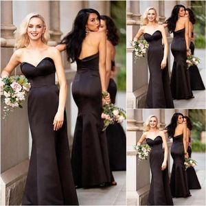 Bridesmaid Dress Sweetheart Mermaid Ball Gown Custom Dresses Prom Party Black Sleeveless Floor-Length Satin Evening