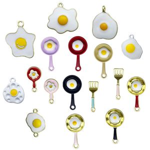 Charms Mix 17pcs Bulk Enamel Cute Poached Eggs Pan Spatula For DIY Creative Earrings Bracelet Pendants Jewelry Making AccessorieCharms