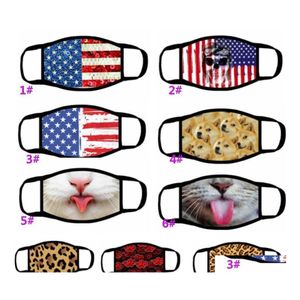 Designer masker 3D -tryckning Cartoon Leopard Animal Dog Mouth Mask Nation Flag h￤ngande ￶ronpersonlighet Rolig tv￤ttbar ￥teranv￤ndbar bomull Dhrnb