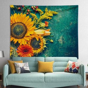 Tapestries Luxury Sunflower Blue Background Tapestry Wall Hanging European Style Oil Painting Cloth Home Decor Carpet