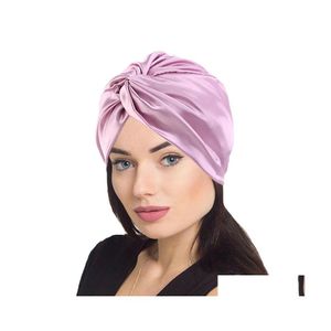 Beanie/Skull Caps 2022 Night Sleep Imitation Silk Double Layer Hatts For Women Womens Hat Satin Slee Beanie Durags Ladies Durag Head Dhyfc