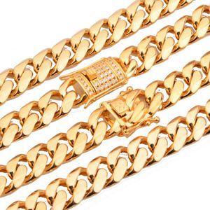 Chains Granny Chic 14mm Mens Hip Hop Fashion Gold Stainless Steel Miami Curb Cuban Chain Necklace 18"-40"