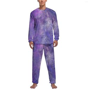 Men's Sleepwear Marble Ink Pajamas Winter Stained Glass Print Bedroom Male 2 Piece Graphic Long Sleeve Cool Set