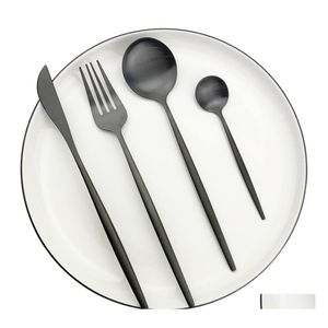 Servis uppsättningar 40st Black Matte Cutlery Set 304 rostfritt stål knivgaffelplånare Flatvaror Western Kitchen Sierware Tabellery Drop Dh6j8