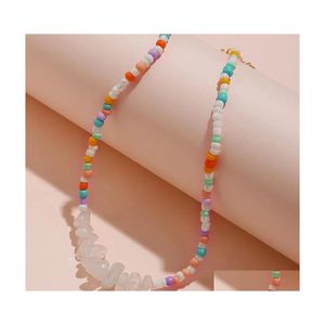 Pendant Necklaces Fashion Boho Ethnic Mixed Color Beads White Stone Chain Choker Necklace For Women Female Vintage Cute Collar Clavi Dhgma