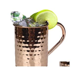 Mugs Copper Mug Moscow Me Plated Hammered Stainless Steel Tumblers Beer Cups Wine Glasses Cocktail Cup For Bar Party Drinkware Drop Dh1Vs