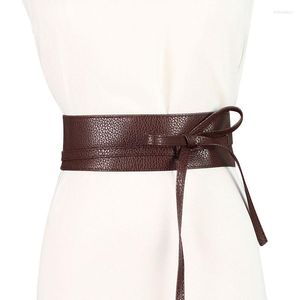 Gürtel Selbst Krawatte Wrap Knoten Leder Gürtel Frauen Vintage Breite Abnehmen Body Shaper Bandage Damen Kleid Spitze-up Bund kleidung Zubehör