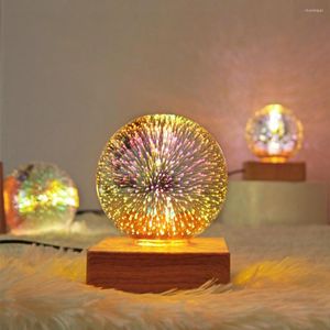 Lampade da tavolo Fuochi d'artificio romantici 3D Lampada decorativa Camera da letto Comodino Cielo stellato LED Luce notturna colorata Atmosfera plug-in USB