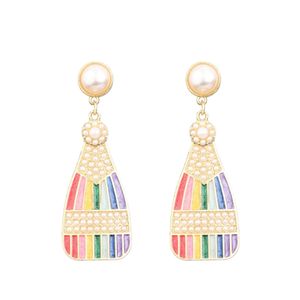 Lampadario pendente Ins Moda creativa Colore arcobaleno Orecchini bottiglia di vino Donne Ragazze Dolce stile coreano Orecchino con strass di perle Dhtxl
