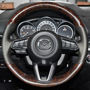 ハンドスティッチノンスリップピーチウッドグレインレザーカーステアリングホイールカバーマツダ3 Axela 2017-2019 Mazda 6 Atenza 2017-2019