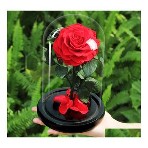 装飾的な花の花輪ドームガラス付き永遠のバラの花バレンタインデークリスマスホームデコラdhngsのための人工贈り物