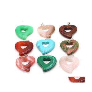Pendant Necklaces 2Pcs Natural Boutique Carving Hollow Peach Heart Shape To Make Diy Fashion Charm Necklace Jewelry Gift Random Colo Dhz5B