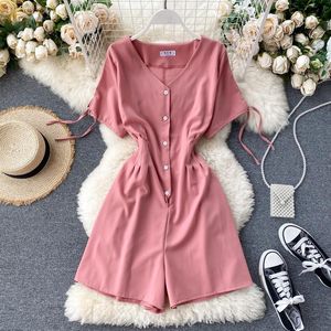 Tute da donna Elegante scollo a V con fibbia a vita alta Tuta dimagrante Abbigliamento estivo per donna Tute a gamba larga Salopette M883 Pagliaccetti