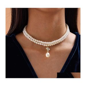 B￤rade halsband Pearl Pendant Necklace For Women Girls Mtilayer Fashion Sweater Chain Charm Rhinestone Wedding Choker Jewelry Gift DHBLD