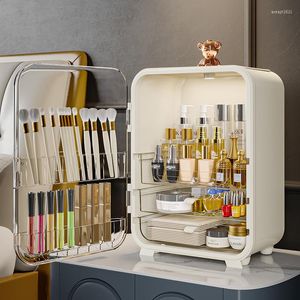 Storage Boxes Large Capacity Cosmetics Box With LED Light Mirror Desktop Container Lipstick Skincare Make Up Organizer