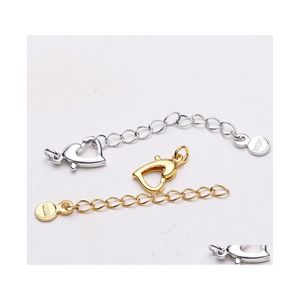 Connectors Sier Gold Plated Extension Tail Chains With Tag Heart Buckle Clasps For Necklace Bracelet Diy Jewelry Accessory Drop Deli Dhzvw