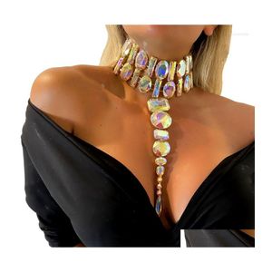 Pendanthalsband 2022 Luxury Ab Color Crystal Long Tassel Necklace Ladies Apporatered Fashion Super Flash Big Gem Choker Jewelry Gi Dhows