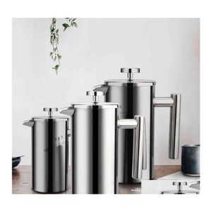 Coffee Pots French Press Maker Stainless Steel Percolator Pot Double Wall Large Capacity Manual Cafetiere Containers Drop Delivery H Dhyde