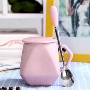 Muggar Creative Diamond Mug Ceramic Cup Water With Cover Spoon Coffee Milk Breakfast