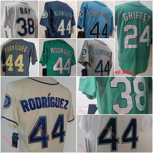College Baseball Wears Mens Stitched 24 Ken Griffey Jr. Baseball Jersey 38 Robbie RAY 44 Julio Rodriguez Jerseys