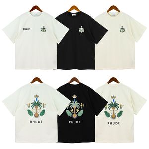 Rhude Tee Plus 사이즈 T 셔츠 유니esx 티셔츠 무거운 무게 큰 티셔츠 코코넛 나무 빈티지 힙합 여성 남성 대형 짧은 슬리브 스트리트 패션 탑