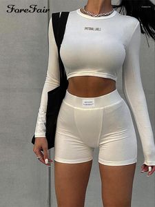 Kadın Eşofman Forefair 2023 Bahar Örme Uzun Kollu Kırpma Üst Ve Siyah Şort Setleri Kadın Streetwear Y2k Rahat Kıyafetler Seksi Set