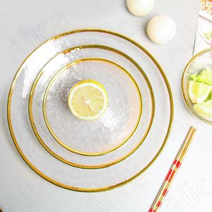Tallrikar ljus lyxglasplatta matsal desktop gyllene stroke western biff maträtt kreativ frukt sallad hem kök bordsartiklar