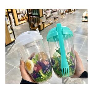 Other Drinkware 1L Lightweight Salad Cup Set Stay Healthy Lightweights As Box With Fork Sauce Cups Bottle Salads Lunch Picnic Food C Dhgec