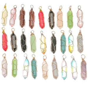 Hängen Yeyin Shape Gemstone Pendant Hexagonal Chakra Crystal Pointed Quartz Artificial Stone With Tree Wire Wrapped Necklace Charm Amadl