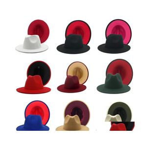 Wide Brim Hats Patchwork Felt Fedora Men Women Jazz Panama Cap Imitation Wool Doublesided Color Hat Man Woman Fashion Travel Caps 49 Dhlwl