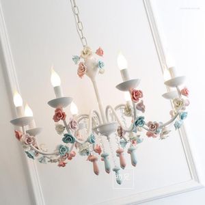 Chandeliers French Wedding Rose Lamp Suspended Led Chandelier Dressing Room E14 Kid Lighting Dining Ceramic Hanging Child