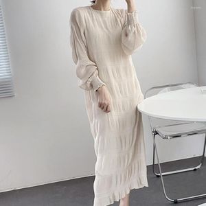 Casual Dresses Spring Long Sleeve Chiffon o-hals maxi för kvinnor y2k estetiska eleganta damer vintage stil koreanska modekläder