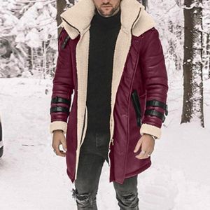 Men's Jackets Men Warm Jacket Hooded Winter Coat Lapel Collar Long Sleeve Padded Leather Vintage Thicken Heavy Weight